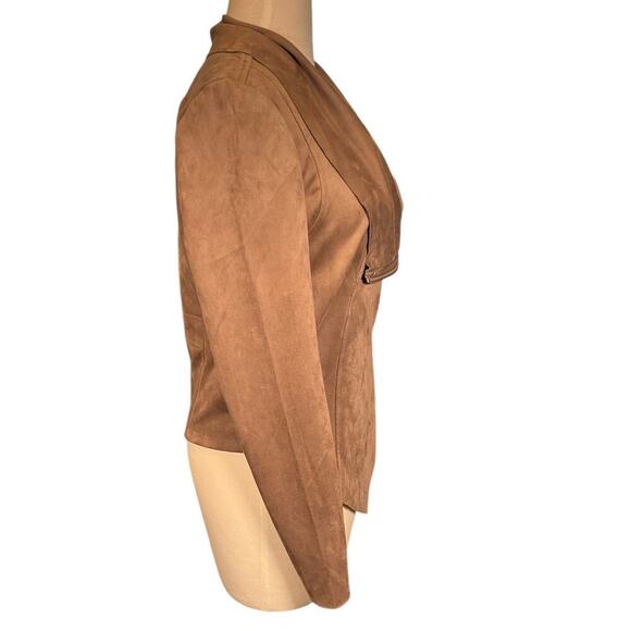 Vigoss Brown Faux Leather Suede Drape Front Moto Size Small Side Zip Casual - Picture 4 of 13
